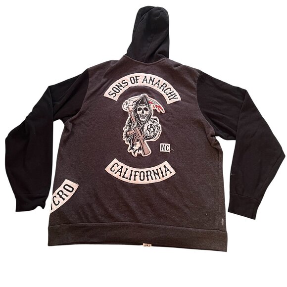 Sons Of Anarchy Jacket Men's Size Large Full Zip Black Hooded Pockets Reaper Thi - Picture 1 of 4